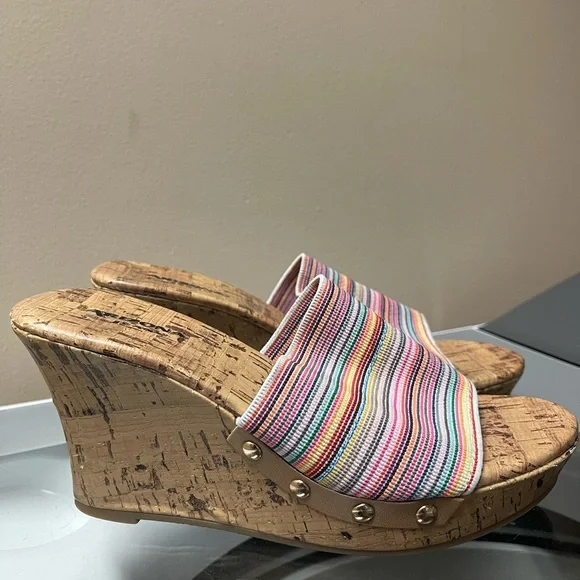 Arizona Jean Co. Multicolor Elastic Striped Cork Wedge Slide Sandals - Women - Picture 9 of 13